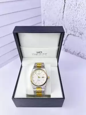 Часы Механические Tissot  сталь серебристый с золотыми ставками и с белым  циферблатом